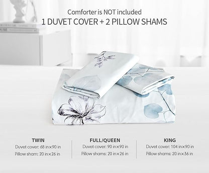 King Size Duvet Cover Set with Button Closure - Light Blue and Yellow Botanical Luxury Bedding for a Comfortable Sleeping