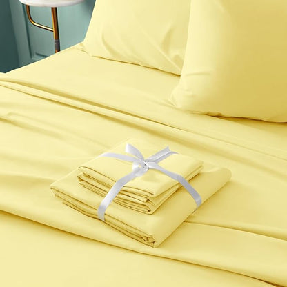 BYSURE 6 Pieces Bed Sheets Set(Full, Yellow) - Hotel Luxury Super Soft 1800 Thread Count 100% Microfiber Sheets with Deep Pockets, Wrinkle & Fade Resistant