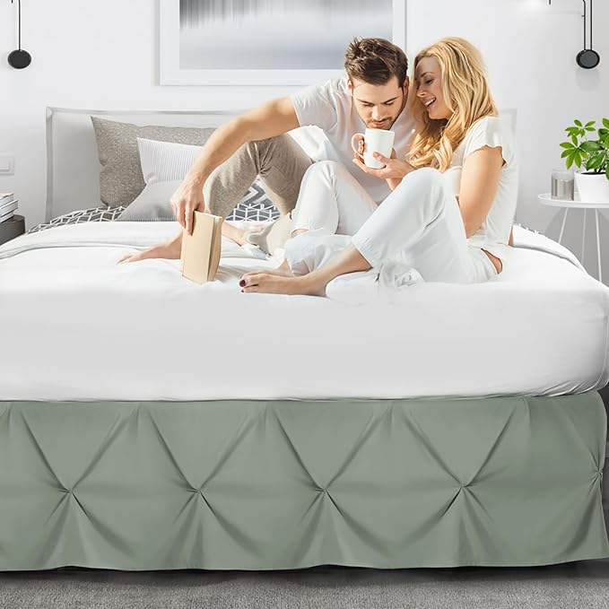 Nestl Sage Green Bed Skirt Cal King Size, Pinch Pleat Cal King Bed Skirt, 14" Inch Drop Cal King Bedskirt, Hotel Quality Bed Skirts, Microfiber Bedskirt for Cal King Bed, Sage Green Cal King Bed Skirt