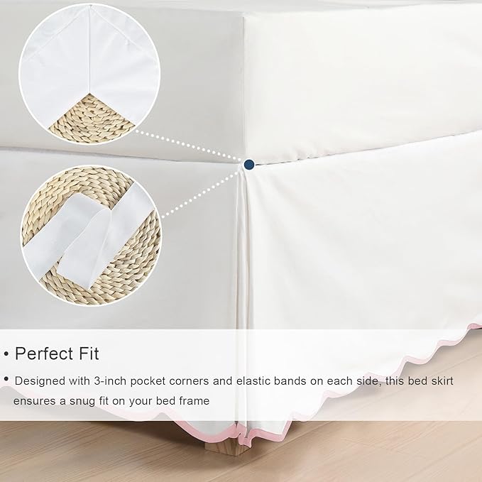 HIG Off-White Chic Full Bed Skirt - Easy Fit Scallop Edge Pleated Bedskirts, 14 Inch Drop Anti-Slip Dust Ruffle, Thick Fabric for Enhanced Privacy, Pre-Washed for Long-Lasting Use(N60022)