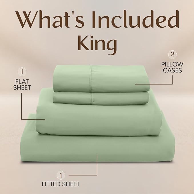 Utopia Bedding King Sheet Set – 4 Piece Bed Sheets for King Size Bed, Soft and Breathable Microfiber, Includes 1 Fitted Sheet, 1 Flat Sheet and 2 Pillowcases (Sage)