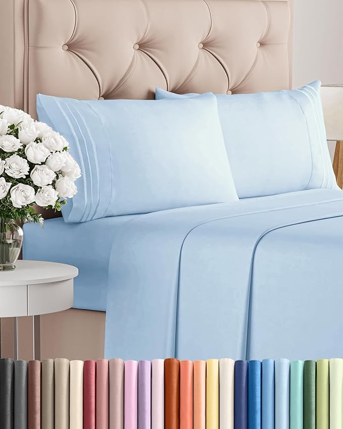 King Size 4 Piece Sheet Set - Comfy Breathable & Cooling Bed Sheets Set - Hotel Luxury Bedding for Women, Men, Kids, Teens, Boys & Girls - Deep Pockets, Soft and Wrinkle Free - Oeko-Tex - Light Blue
