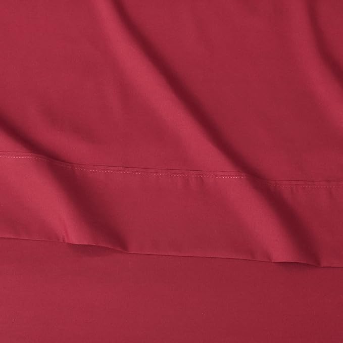 Amazon Basics Breathable, Wrinkle-Free, Ultra-Soft Microfiber 4 Piece Bed Sheet Set with 14-Inch Deep Pockets, Full, Burgundy, Solid