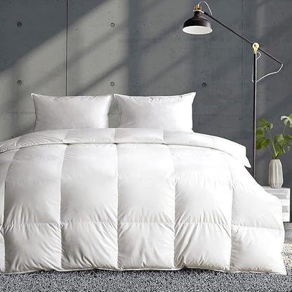 APSMILE Fluffy Down Feather Fibers Comforter King Size, Organic Cotton Cover Down Feather Fibers Duvet Insert for Warm Weather, High Fill Power Lightweight Blanket for Summer (Ivory White, 106x90)