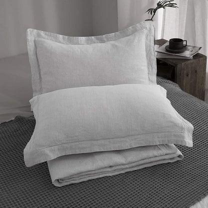 Simple&Opulence 100% French Flax Linen Duvet Cover Set with Embroidery Washed - 3 Pieces (1 Duvet Cover with 2 Pillow Shams) with Button Closure Soft Breathable Farmhouse - Light Grey, King Size