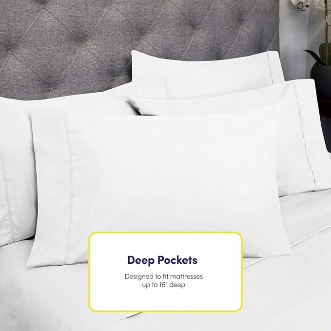 Queen Sheets White - 6 Piece 1500 Supreme Collection Fine Brushed Microfiber Deep Pocket Queen Sheet Set Bedding - 2 Extra Pillow Cases, Great Value, Queen, White
