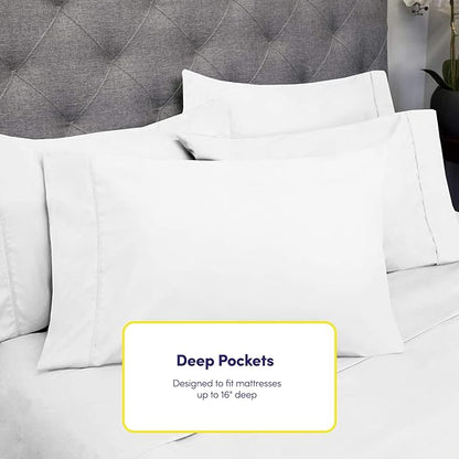 Queen Sheets White - 6 Piece 1500 Supreme Collection Fine Brushed Microfiber Deep Pocket Queen Sheet Set Bedding - 2 Extra Pillow Cases, Great Value, Queen, White