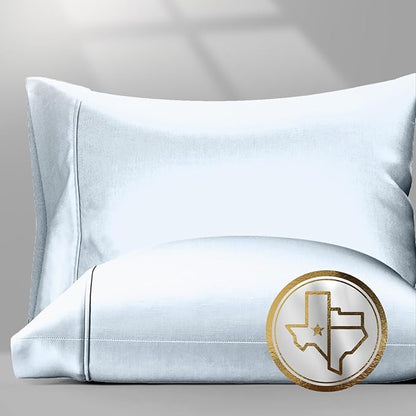 Texas Linen Co. 100% Egyptian Cotton Pillow Cases Standard/Queen Size Set of 2 - Luxury 1500 Thread Count Sateen Light Blue Pillow Cases, Soft Cooling Pillowcases Fits Standard & Queen Size Pillows