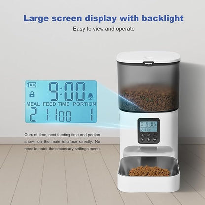 Automatic Cat Feeder, 4L Cat Food Dispenser with 10s Voice Recorder, Pet Feeder up to 8 Meals per Day, Timed Dog Feeder with Dry Food Sealed Ring