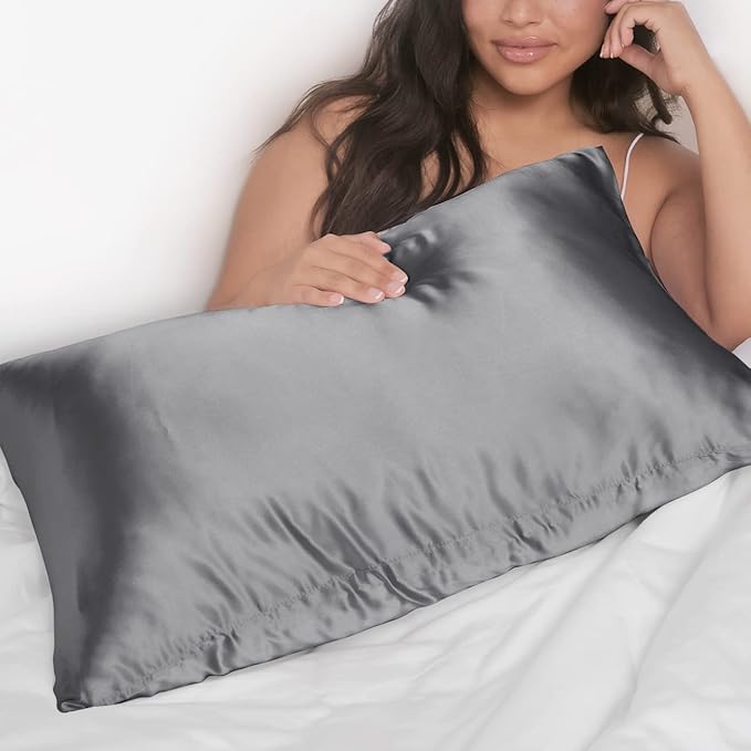 Kitsch Satin Pillowcase with Zipper for Hair & Skin - Softer Than Silk Pillow Cases, Smooth Cooling Satin Pillow Case, Wrinkle-Free, Machine Washable, King Size Satin Pillow Case 19x36, Charcoal, 2pc