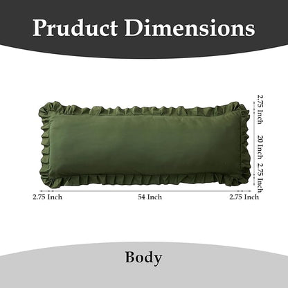 Ruffled Body Pillow Pillowcases Set of 2 – Soft Wrinkle Resistant Brushed Microfiber Body Pillowcases –Envelope Pillow Shams Festive Gift for Hotels, Guest Rooms 20x54 Inch (Olive Green)
