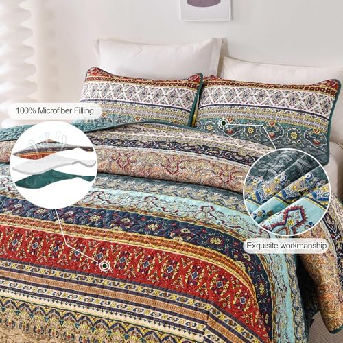 WONGS BEDDING Boho Twin Quilt Set, 2 Pieces Bedspread Bedding,Brown Green
