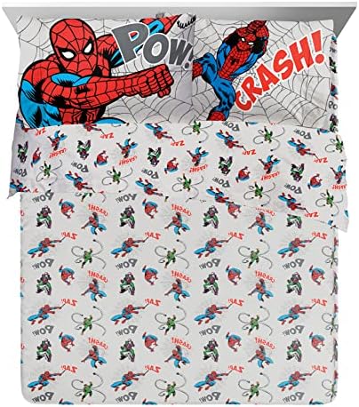 Marvel Spiderman Queen Comforter Set 7 Piece Bedding for Boys, Grey