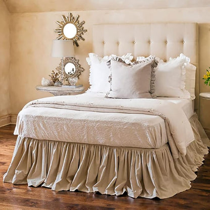 Simple&Opulence Belgian Linen Bed Skirt with Classic 14 inch Tailored Drop Dust Ruffle, Easy Fit Breathable Premium Natural Flax- Pleated Linen, Twin