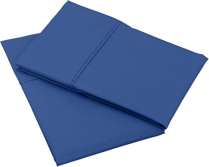 Amazon Basics 400 Thread Count 100% Cotton Pillow Cases, Soft & Breathable Sateen Weave, Machine Wash, Standard Size, 20" x 30", Navy, Set of 2
