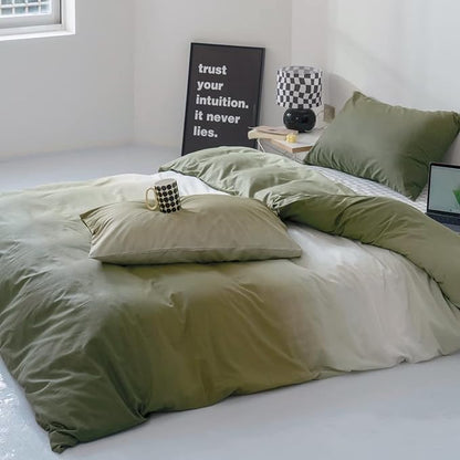 CLOTHKNOW Green White Queen Comforter Set Gradient Green Bedding Comforter Sets Soft Comforter with 2 x Pillow Cases