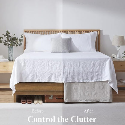 Simple&Opulence Belgian Linen Bed Skirt with Classic 14 inch Tailored Drop Dust Ruffle, Easy Fit Breathable Premium Natural Flax- Basic Grey, California King