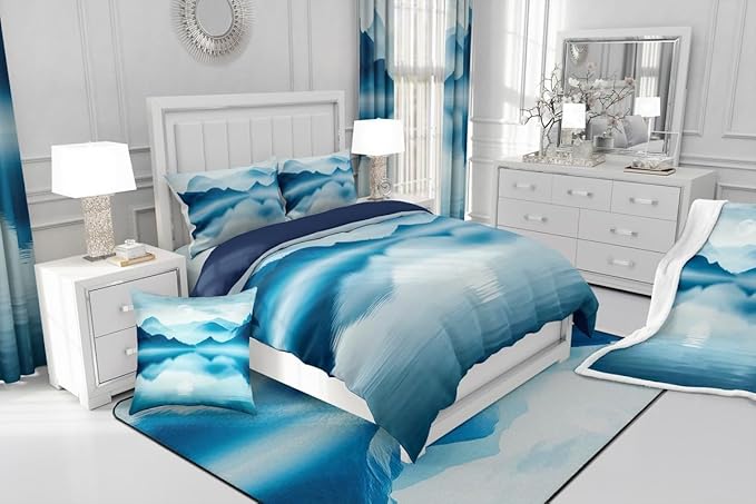 Feelyou Smoky Mountain Bedding Set Toddle Size Foggy Scenic Duvet Cover for Adult Kids Boys Girls Teal Blue Comforter Cover Set Natural Landscape Bedspread Cover 2Pcs Zipper