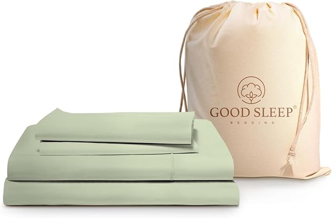 Good Sleep Bedding 100% Egyptian Cotton Sheets Queen Size Set - Queen Bed Sheets, 4 Pc Queen Size Bed Sheets, Luxury Sateen Weave, Ultra Soft Queen Sheet Set Deep Pocket Fits Upto 16" - Sage