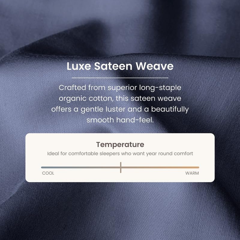 BIOWEAVES 100% Organic Cotton Full/Queen Duvet Cover Set, 3-Piece, 300 Thread Count Sateen Weave GOTS Certified Comforter Cover with Buttoned Closure and 2 Pillow Shams –Mineral, 90x90 inches