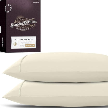 TEXAS LINEN CO. 100% Egyptian Cotton Pillowcases King Size - 2000 Series Luxury Cotton Pillow Case Set of 2, Soft Cooling Breathable, Envelope Closure Hotel Quality Pillowcase (21 x 41, Ivory)
