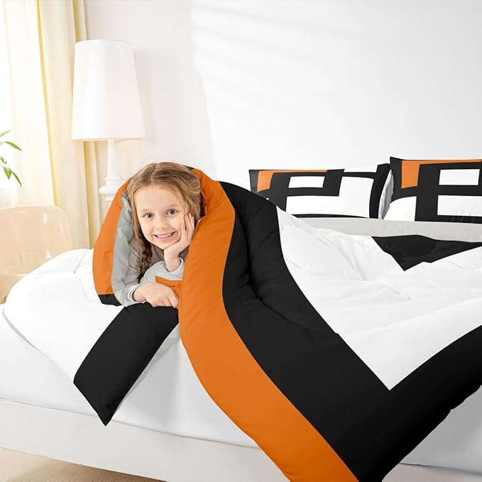 Erosebridal Blue Black and White Striped Toddler Comforter Square Abstract Bedding Set Modern Geometric Stripes Bold Lines Duvet Insert Minimalist Stylish Plaids Bed Sets