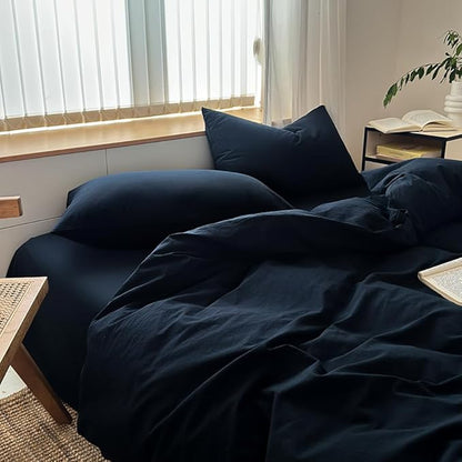 FACE TWO FACE Bedding Duvet Cover Set100% Washed Cotton Duvet Cover Linen Like Textured Breathable Durable Soft Comfy (Twin, Tibetan Blue)