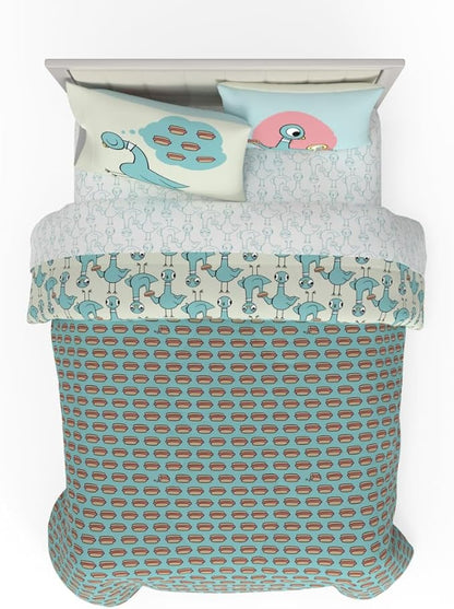 The Pigeon Finds A Hot Dog Full Bedding Set – 7 Piece Super Soft Microfiber Reversible Comforter, Sheet Set & Sham - Book by Mo Willems (Officially Licensed Product) by Franco