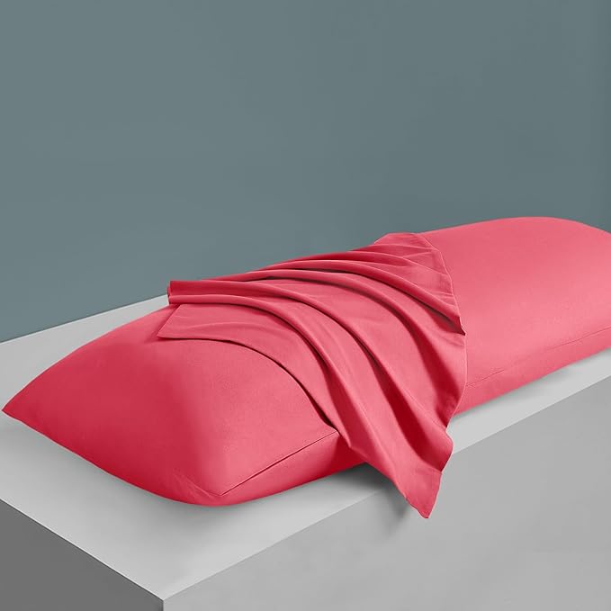 MILVOWOC 2Pcs Brushed Microfiber Body Pillowcases - 20 x 55 Inch, Hot Pink Pillow Case Set Non Slip Envelope Pillow Cover with Moisture Absorption and Anti-Wrinkle Machine Washable