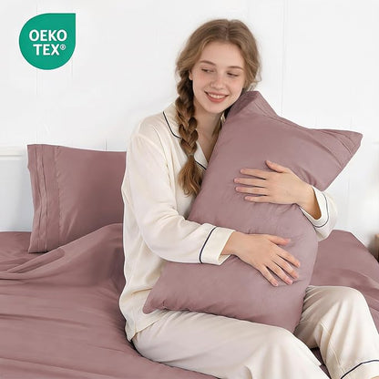 ROSE&RISY Full Size Sheet Set, Pre-Washed Microfiber Cotton-Like 4 Pcs Ultra Soft Bedding Set Full, Breathable Cooling Skin-Friendly All Seasons, 1 Fitted, 1 Flat, 2 Pillowcases (Lavender, Full)