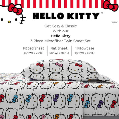 Collectibles Hello Kitty Bows Bedding Super Soft Cozy Microfiber 3 Piece Twin Sheet Set, (Officially Licensed Product) By Franco
