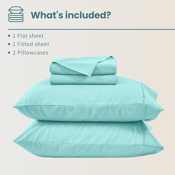 Bedlifes 100% French Linen Sheets Queen Size 18-24”Extra Deep Pocket 4-Piece Set Breathable & Moisture-Wicking,Soft & Durable Sheets for Thick Mattresses(Teal)