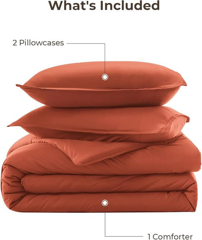 Litanika Burnt Orange Queen Size Bed Comforter Set, 3 Pieces Terracotta Fall Lightweight Solid Bedding Comforter Set, All Season Microfiber Down Alternative Comforter (1 Comforter, 2 Pillowcases)