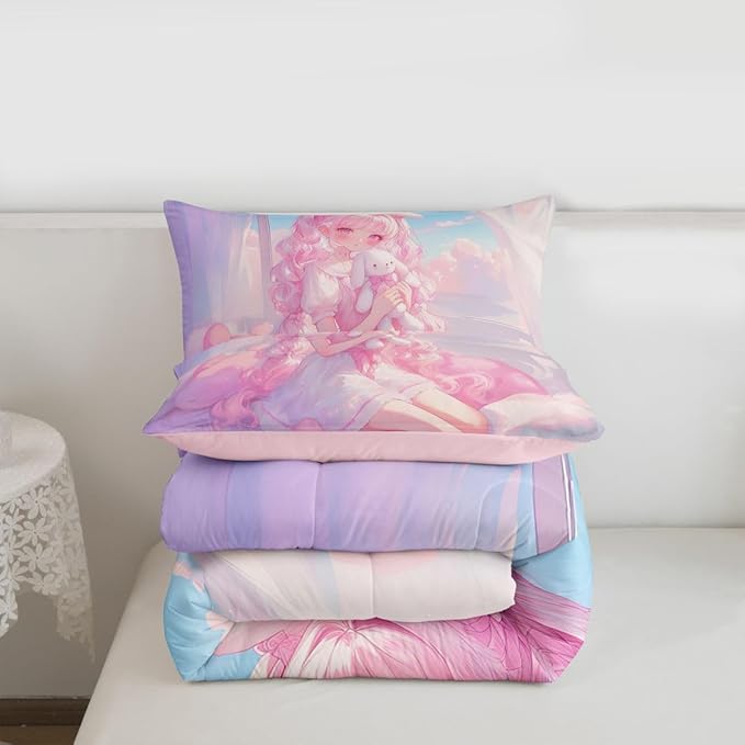 Erosebridal 3D Japanese Girl Bedding Sets Full - Romance Style Comforter Set for Kids Adults Japanese Anime Girly Duvet Insert Anime Gifts Quilt
