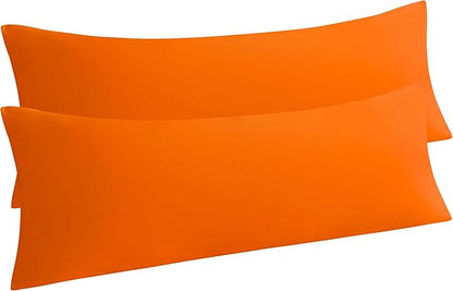 NTBAY Body Pillow Cases Set of 2, 2 Pack Brushed Microfiber 20x54 Pillow Cases, Soft, Wrinkle, Fade, Stain Resistant Orange Pillow Cases with Envelope Closure, 20x54 Inches, Orange