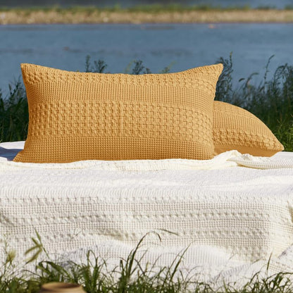 PHF Cotton Waffle Pillow Shams Queen 20" x 30", Pumpkin Orange, No Insert
