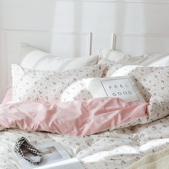 Comforter Set Twin Floral 2 Pieces Soft Bedding Set Garden Style Pink Flower Print Botanical Flowers Comforter Set for All Seasons 1 Comforter and 1 Pillowcases
