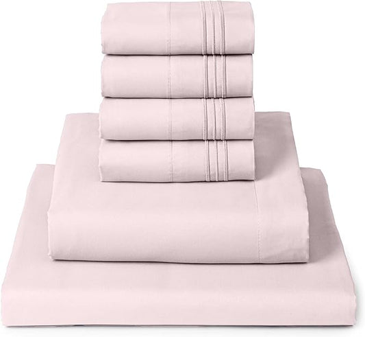 Mellanni Queen Sheet Set - 6-Piece Iconic Collection Bedding, (Including 4 Pillowcases), 16-Inch Deep Pocket, Easy Care, Extra Soft, Cooling Sheets, Brushed Microfiber - Blush Pink