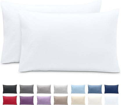 Bare Home Microfiber Pillow Cases - King 20x36 - Cooling Pillowcases - Double Brushed - Easy Care - Envelope Closure (King Pillowcase Set of 2, White)