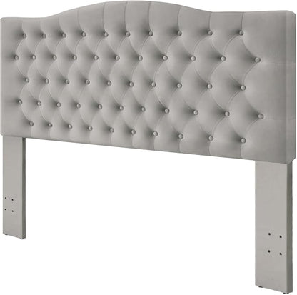 Furpopup Velvet Queen Headboard Only, Upholstered Wall Mount, Silver Gray | 2 ways to use:Wall-mounted (for adjustable bed) and bed frame mounted, Easy to assemble, Classic button design headboard