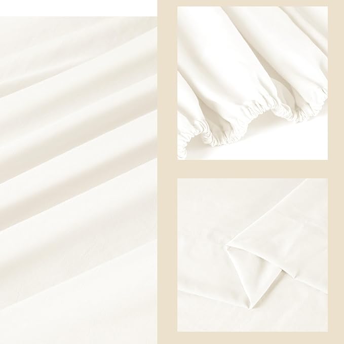 ROSE&RISY Beige King Size Sheet Set, Pre-Washed Microfiber Cotton-Like 4 Pcs Ultra Soft Bedding Set King, Breathable Cooling Skin-Friendly All Seasons, 1 Fitted, 1 Flat, 2 Pillowcases (Beige, King)
