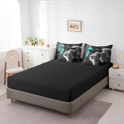 Feelyou Cute Cat Comforter Set 7 Pieces Queen Size Butterfly Bedding Set for Boys Girls Kawaii Pet Kitten Bed in a Bag with Comforter, Sheets, Pillowcases & Cushion Covers