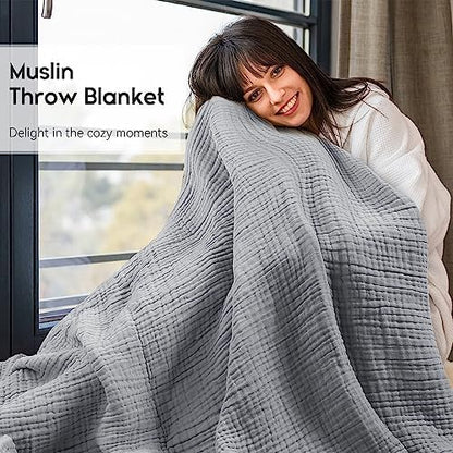 Yoofoss Muslin Blanket 100% Organic Cotton Large Twin Size 60" x 80" for Bed Couch Summer Gauze Blanket for Adults Lightweight and Breathable Grey