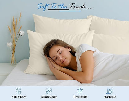 Comfort Beddings Queen Pillowcases Set of 4 – 100% Organic Cotton, 600 Thread Count Sateen, Soft & Comfy Pillow Covers with Envelope Closure, Ivory, Queen Size 20 x 30 Inches