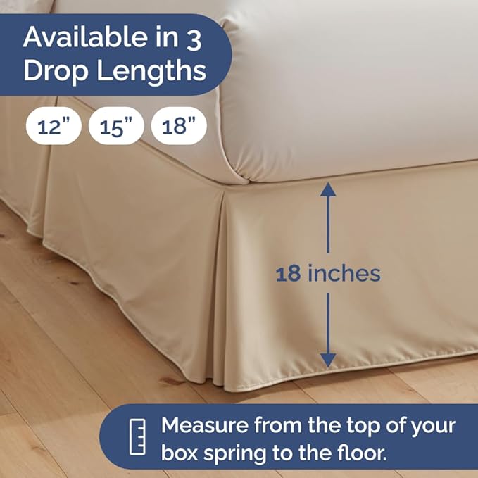 Pleated Bed Skirt Queen Size - 3 Sided Pleated Bed Skirt Queen - Ultra-Soft, Easy Fit with 18 Inch Tailored Drop - Hotel Quality, Wrinkle Free & Fade Resistant - For Women, Men, Kids and Teens - Cream