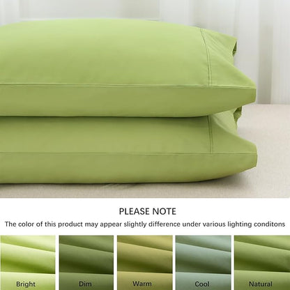 WINLIFE King Size Pillowcases Set of 2, 100% Cotton King Pillow Cases, 20×36 inches, Soft and Breathable Pillow Case Envelope, Apple Green