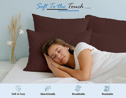 Comfort Beddings Standard Pillowcases Set of 4 – 100% Organic Cotton, 600 Thread Count Sateen, Soft & Comfy Pillow Covers with Envelope Closure, Brown, Standard Size 20 x 26 Inches