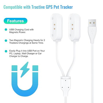 2-in-1 Magnetic Fast Charging Cable | Compatible with Tractive GPS Tracker for Dogs | Durable USB Charger Cord for Pet Smart GPS Devices (White)