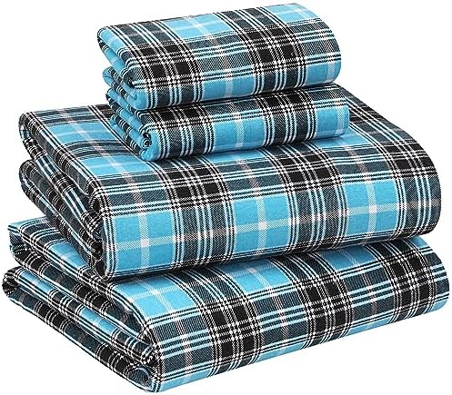 RUVANTI Flannel Sheets Queen Size, Teal Plaid