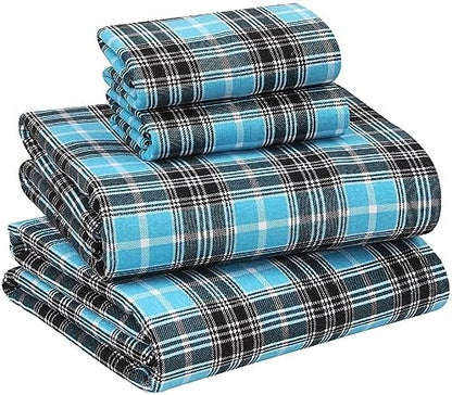 RUVANTI Flannel Sheets Queen Size, Teal Plaid